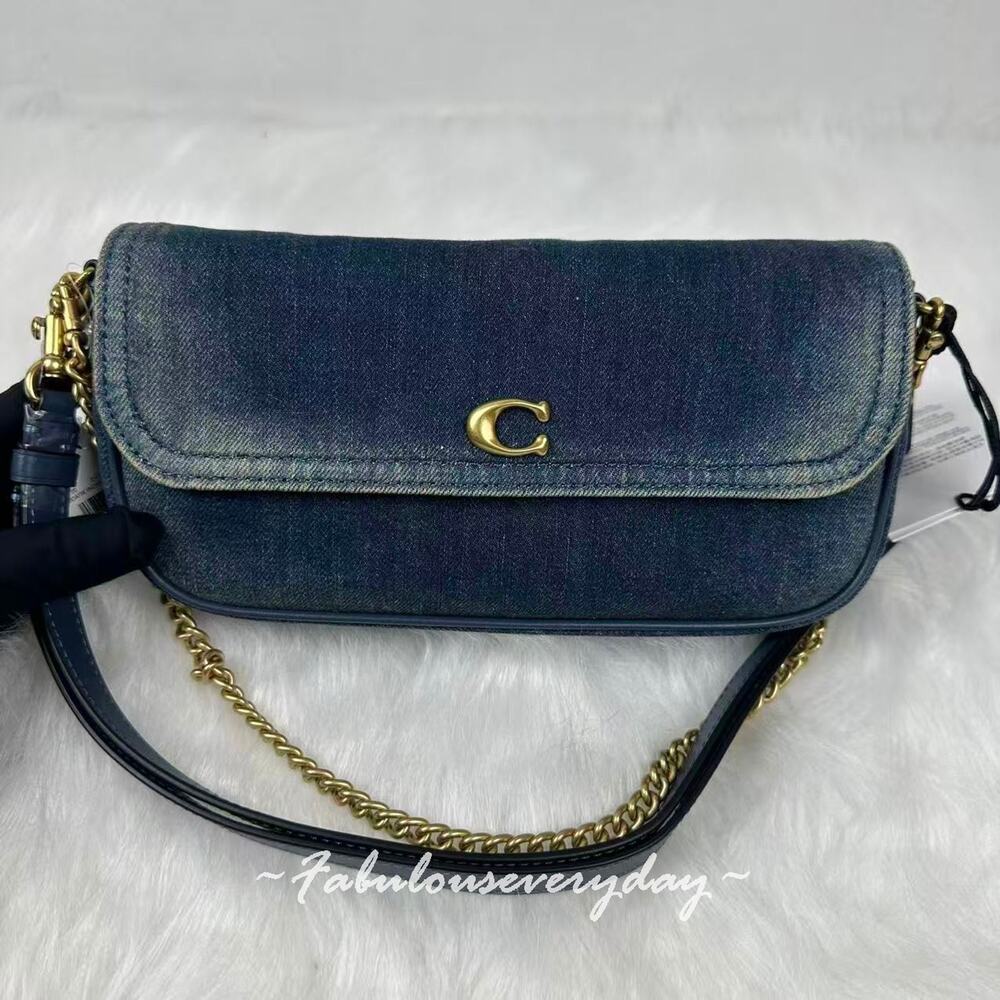 Coach Brook Flap Chain Bag In Loved Denim Shoulder Bag Gold/Blue CCY20 NWT - Picture 2 of 9